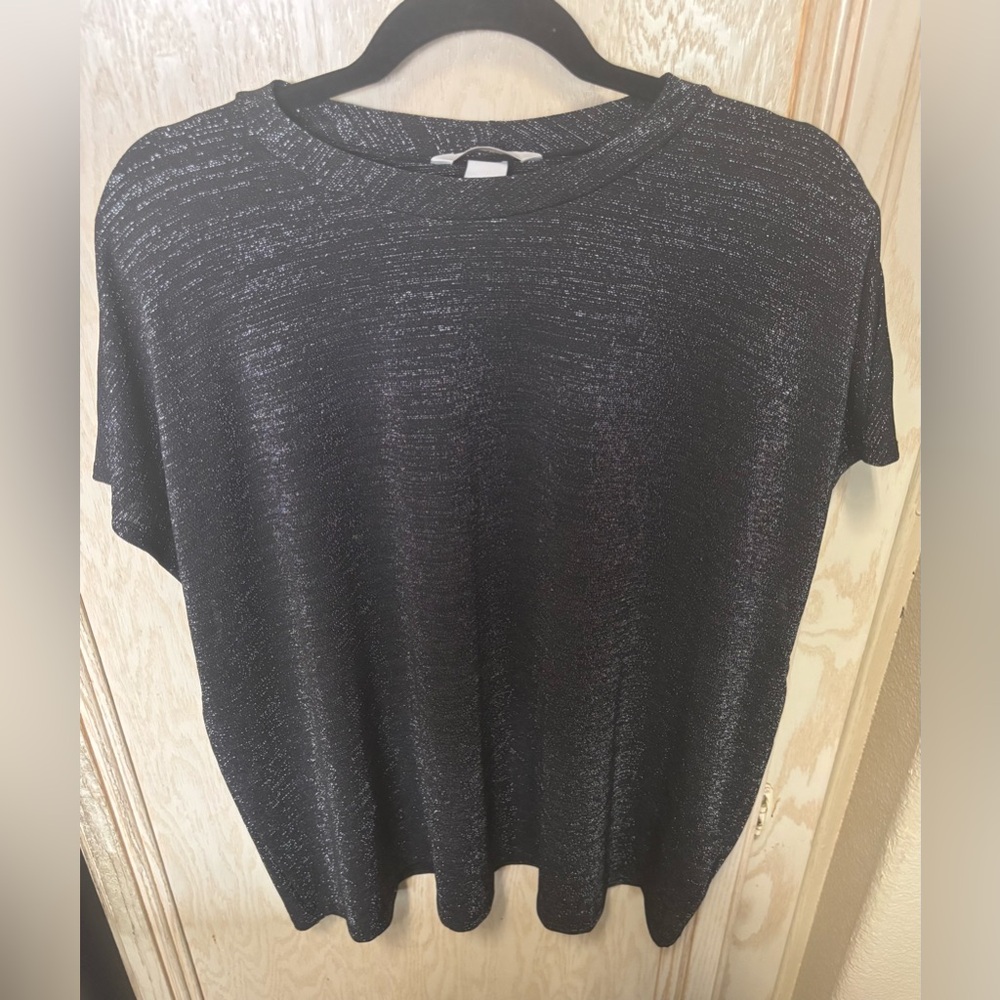 H&M Black & Silver Shimmer Short Sleeve Top
